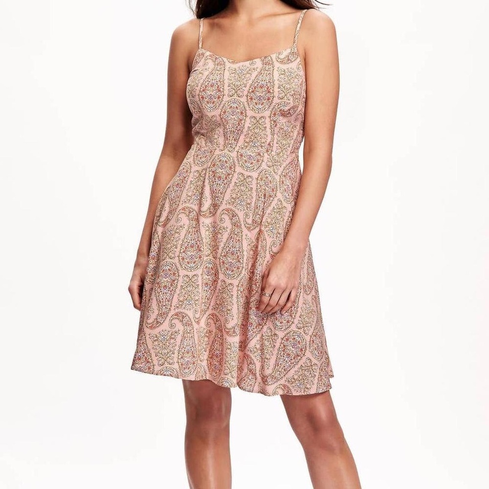 Old Navy Salmon Paisley Spaghetti Strap Skater Dress S Med